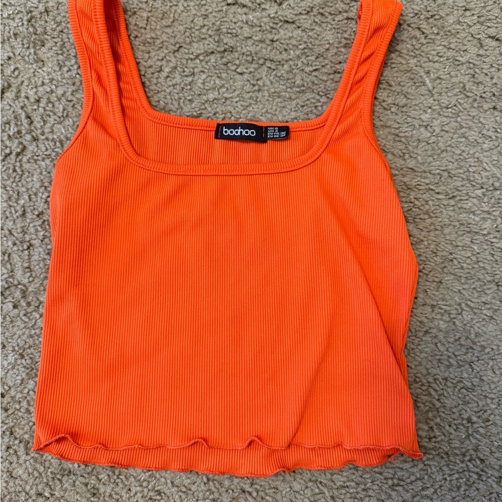 Boohoo Orange Ribbed Crop Top